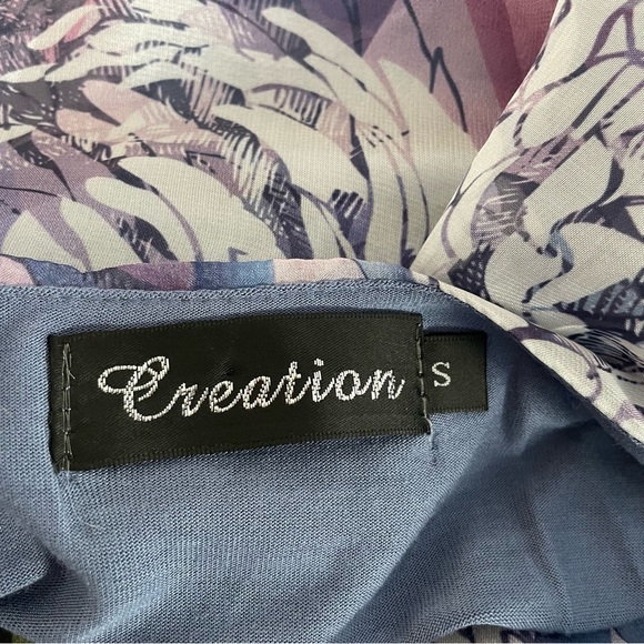 Creation Silk Batwing Blouse Tunic Top Long Longline Floral Purple Size Small - Picture 9 of 9